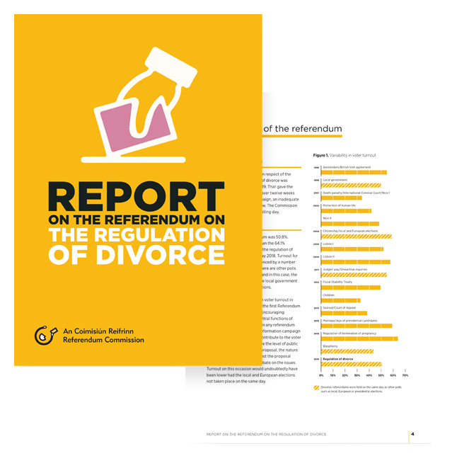 The cover and an interior chart from the wrap-up report on the regulation of divorce